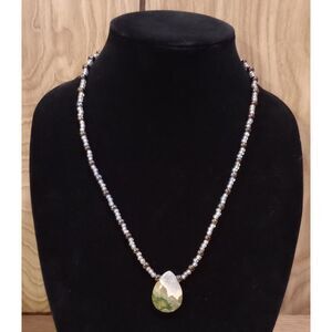 Glass Beaded Natural Plume Agate .:* 21" Pendant Necklace *:.